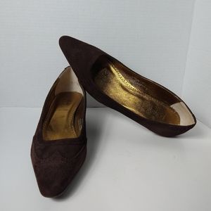 J.Crew Suede Pointed Toe Wing Tip Kitten Heel Made in Italy Brown 11